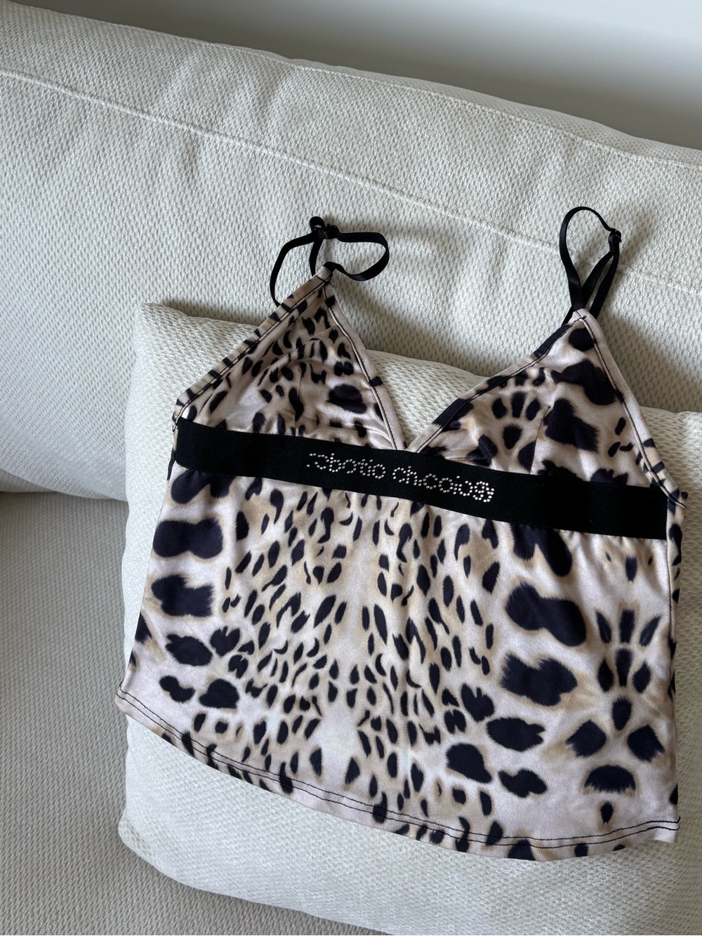 Leopard Satin Slip Cami in Beige and Black